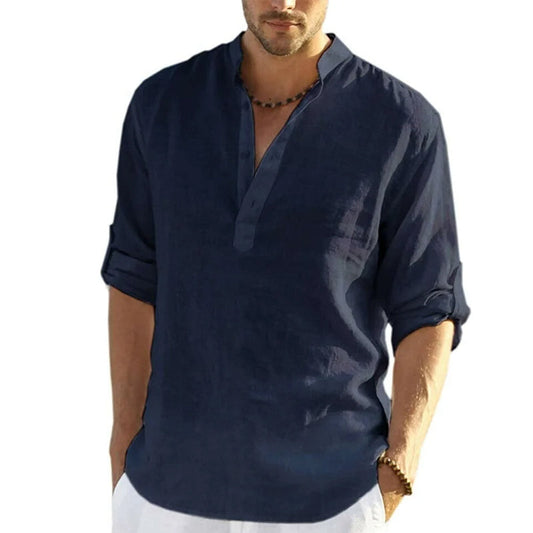 Casual shirt in cotton and linen for men