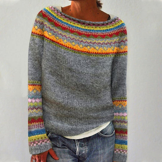 Gisela - Long Sleeve Sweater with Retro Print
